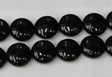 CTO128 15.5 inches 12mm flat round black tourmaline beads