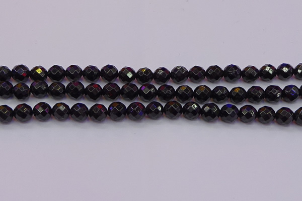 CTO137 15.5 inches 8mm faceted round black tourmaline beads