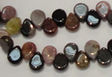 CTO38 15.5 inches 7*10mm flat teardrop natural tourmaline beads