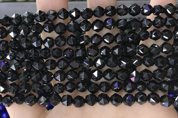 CTO716 15.5 inches 6mm faceted nuggets black tourmaline beads