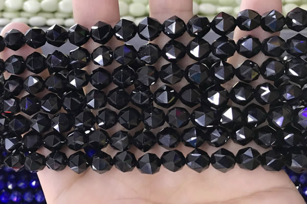 CTO717 15.5 inches 8mm faceted nuggets black tourmaline beads