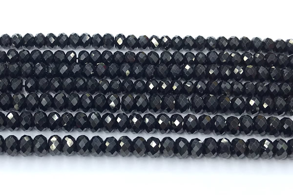 CTO725 15 inches 4*6mm faceted rondelle black tourmaline beads