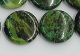 CTP09 15.5 inches 25mm flat round yellow green pine gemstone beads