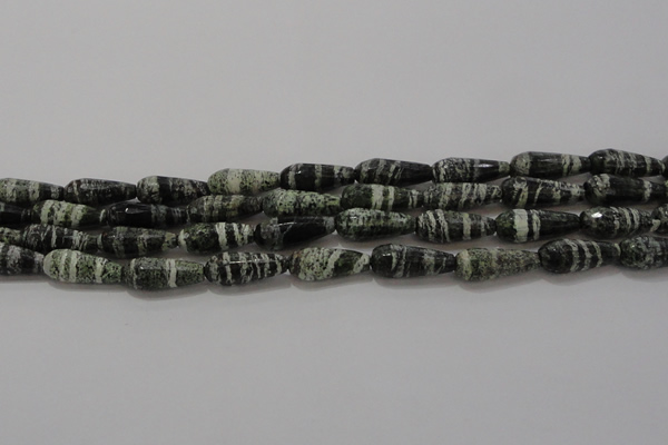 CTR103 15.5 inches 8*20mm faceted teardrop green silver line jasper beads