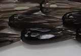 CTR137 15.5 inches 10*30mm faceted teardrop smoky quartz beads