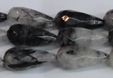 CTR302 15.5 inches 12*25mm faceted teardrop black rutilated quartz beads