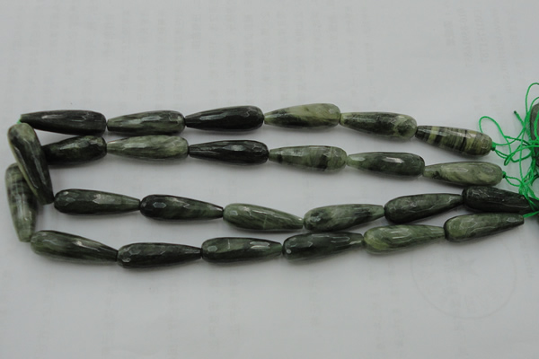 CTR35 15.5 inches 10*30mm faceted teardrop green hair stone beads