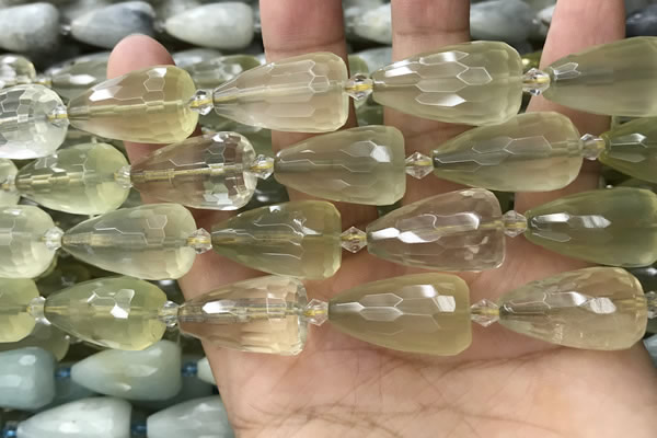 CTR352 15.5 inches 15*25mm faceted teardrop lemon quartz beads