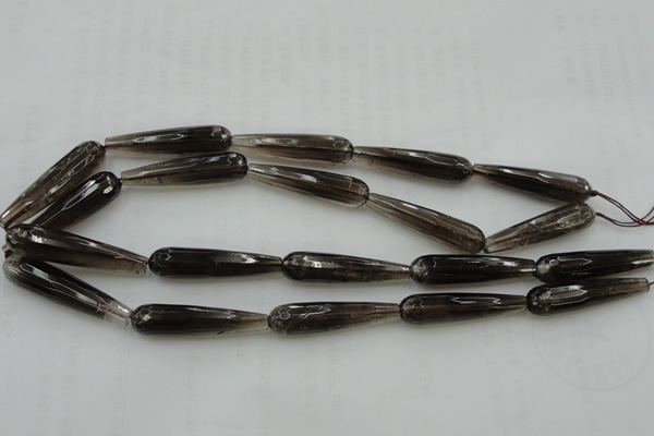 CTR42 15.5 inches 10*40mm faceted teardrop smoky quartz beads