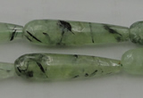 CTR43 15.5 inches 10*40mm faceted teardrop green rutilated quartz beads