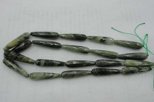 CTR49 15.5 inches 10*40mm faceted teardrop green hair stone beads