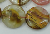 CTS50 15.5 inches 25mm flat round tigerskin glass beads wholesale