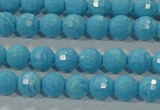 CTU2590 15.5 inches 4mm faceted round synthetic turquoise beads