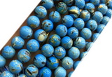 CTU3148 15 inches 8mm round gold vein howlite turquoise beads