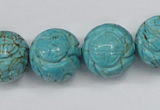 CTU884 15.5 inches 18mm carved round dyed turquoise beads