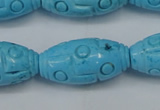 CTU885 15.5 inches 15*30mm carved rice dyed turquoise beads