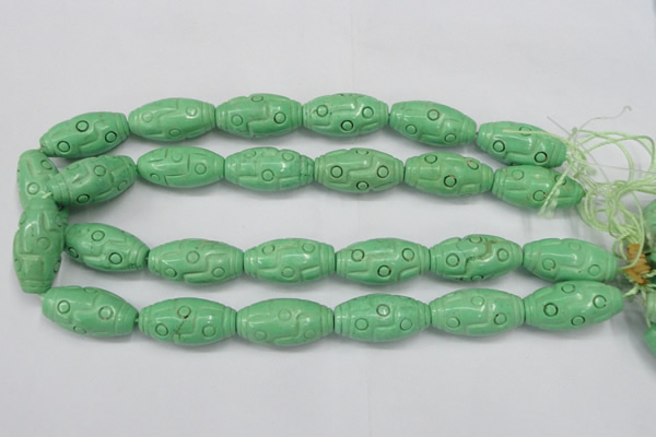 CTU888 15.5 inches 15*30mm carved rice dyed turquoise beads