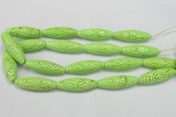 CTU892 15.5 inches 15*45mm carved rice dyed turquoise beads