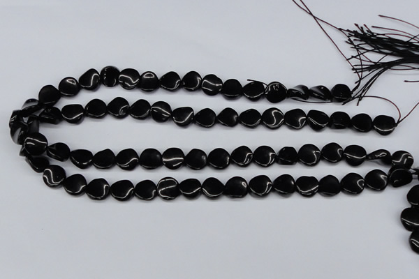 CTW03 15.5 inches 12mm twisted coin black agate beads wholesale