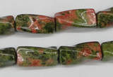 CTW142 15.5 inches 9*20mm twisted trihedron unakite gemstone beads