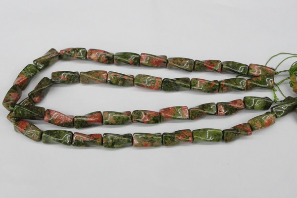 CTW142 15.5 inches 9*20mm twisted trihedron unakite gemstone beads