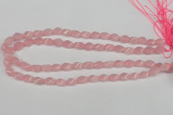 CTW148 15.5 inches 8*11mm twisted rice rose quartz beads