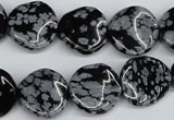 CTW15 15.5 inches 16mm twisted coin snowflake obsidian beads