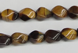 CTW151 15.5 inches 8*11mm twisted rice yellow tiger eye beads