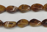 CTW156 15.5 inches 8*15mm twisted rice yellow tiger eye beads