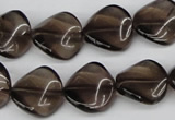 CTW28 15.5 inches 16mm twisted coin smoky quartz beads wholesale