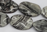 CTW305 15.5 inches 20*30mm wavy oval black water jasper beads