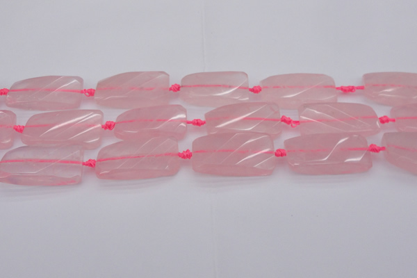 CTW451 15.5 inches 20*38mm faceted & twisted rectangle rose quartz beads