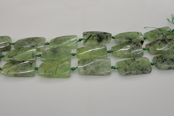 CTW454 20*38mm faceted & twisted rectangle green rutilated quartz beads