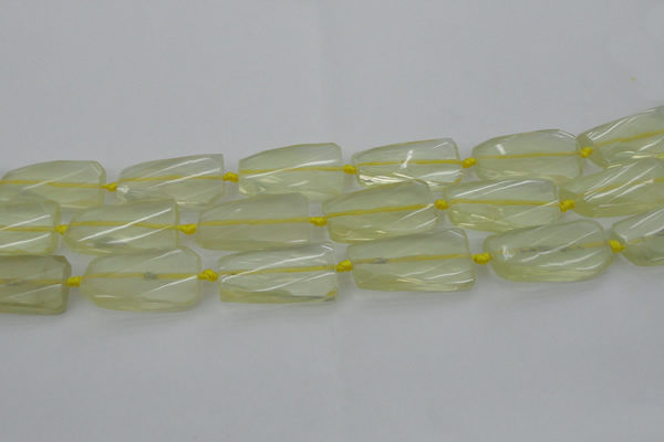 CTW455 20*38mm faceted & twisted rectangle lemon quartz beads