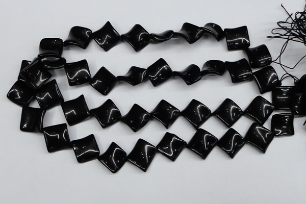 CTW46 15.5 inches 15*15mm twisted diamond black agate beads