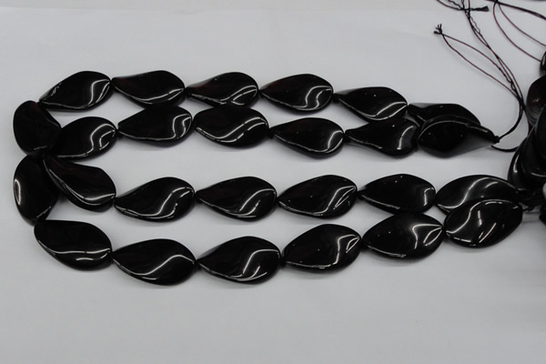 CTW98 15.5 inches 18*30mm twisted oval black agate gemstone beads