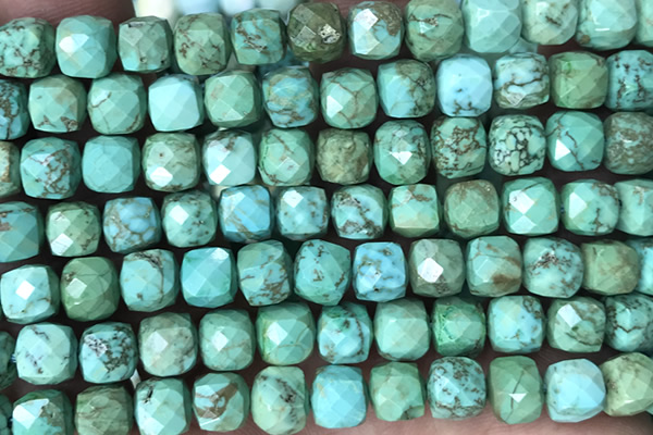 CUBE214 15 inches 8mm faceted cube turquoise gemstone beads