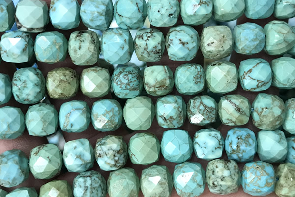 CUBE215 15 inches 10mm faceted cube turquoise gemstone beads