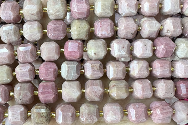 CUBE228 15 inches 10mm faceted cube pink wooden jasper beads wholesale