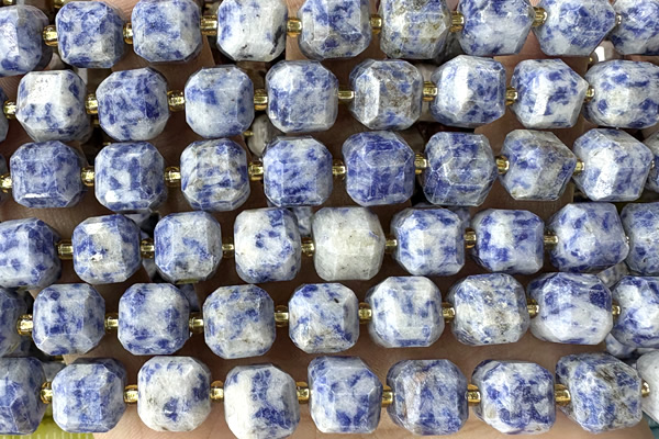 CUBE231 15 inches 10mm faceted cube blue spot stone beads wholesale