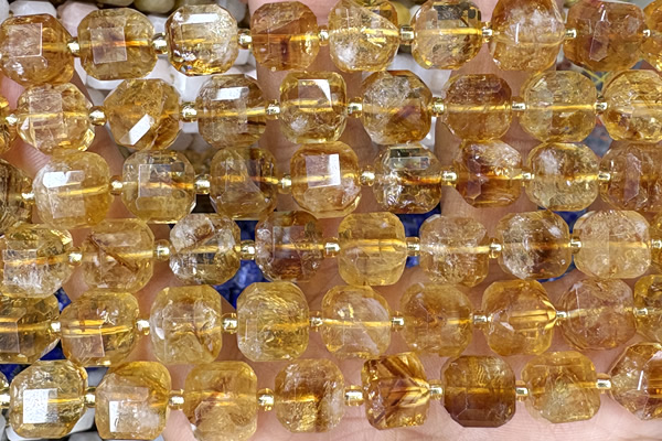 CUBE253 15 inches 10mm faceted cube citrine beads wholesale