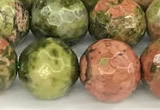 CUG196 15 inches 8mm faceted round unakite beads wholesale