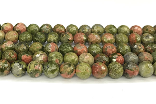 CUG197 15 inches 10mm faceted round unakite beads wholesale