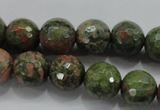 CUG302 15.5 inches 8mm faceted round unakite gemstone beads