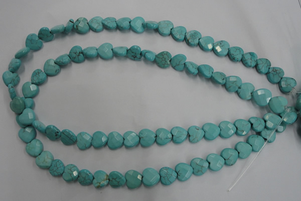 CWB491 15.5 inches 10*10mm faceted heart howlite turquoise beads