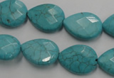 CWB504 15.5 inches 13*18mm faceted flat teardrop howlite turquoise beads