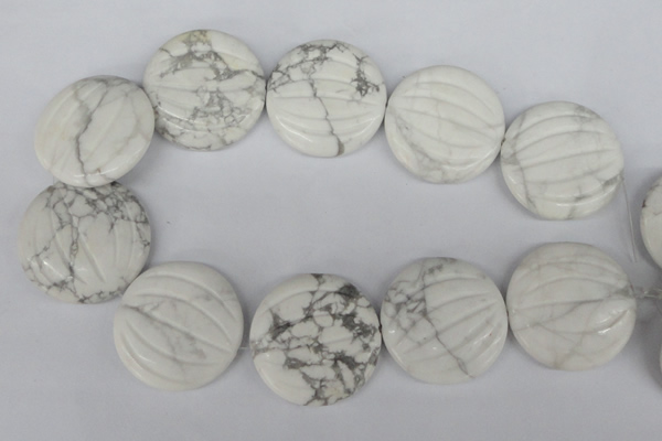 CWB64 15.5 inches 40mm carved coin natural white howlite beads wholesale