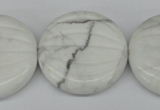 CWB65 15.5 inches 30mm carved coin natural white howlite beads