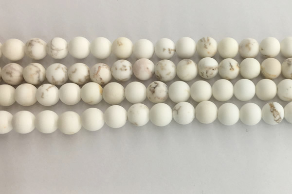 CWB813 15.5 inches 8mm round matte white howlite turquoise beads