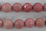 CWF05 15.5 inches 14mm faceted round pink wooden fossil jasper beads